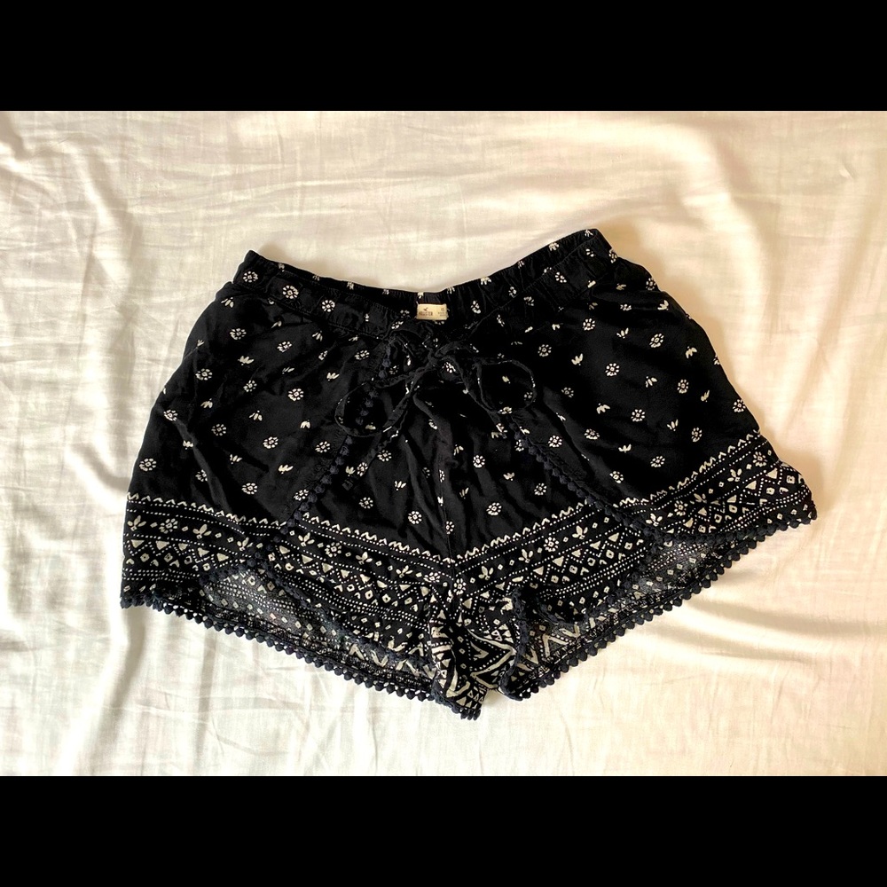 Hollister black and white festival shorts with tie